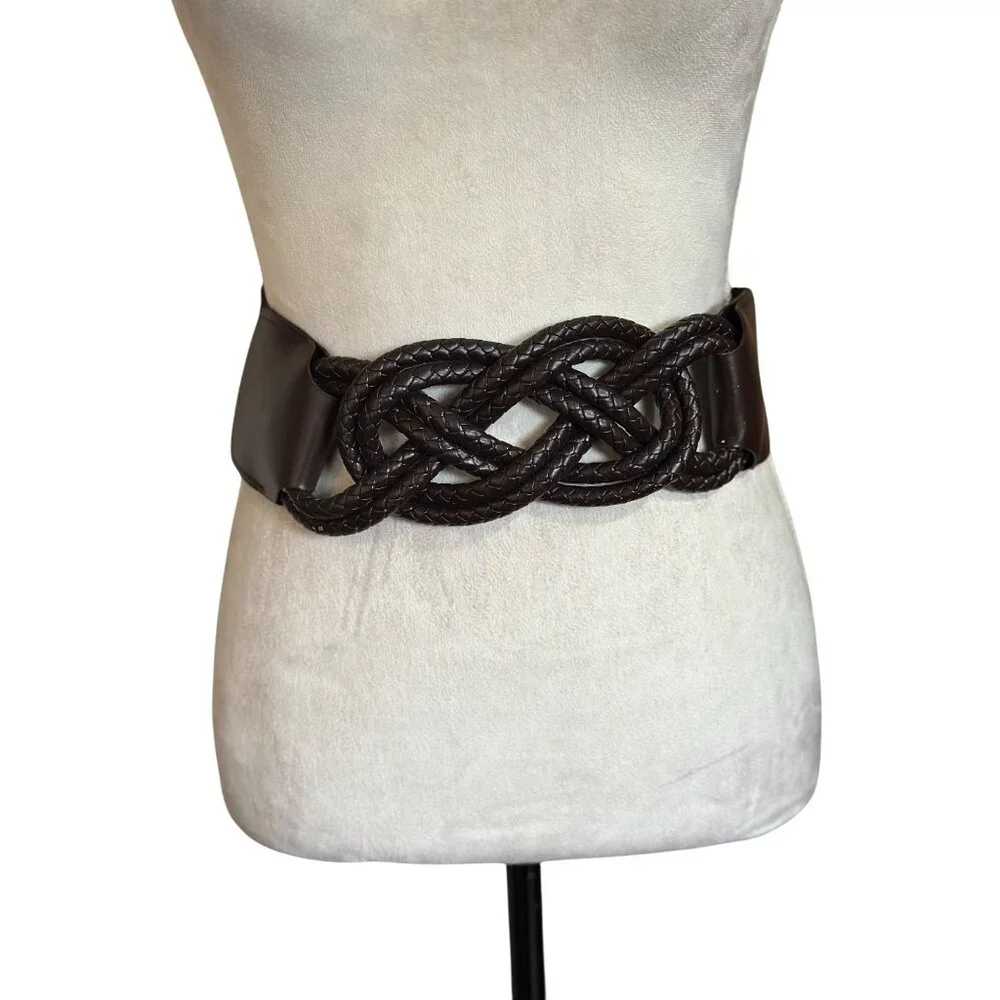 Y2k Braided Brown Waist Belt With Faux Leather Design & Snap Closure M/L Size